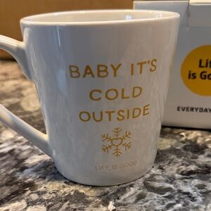 Life Is Good White Mug with Yellow Text
